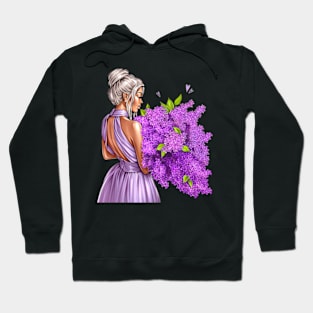 Blonde Girl Lilac Flower Bouquet Hoodie